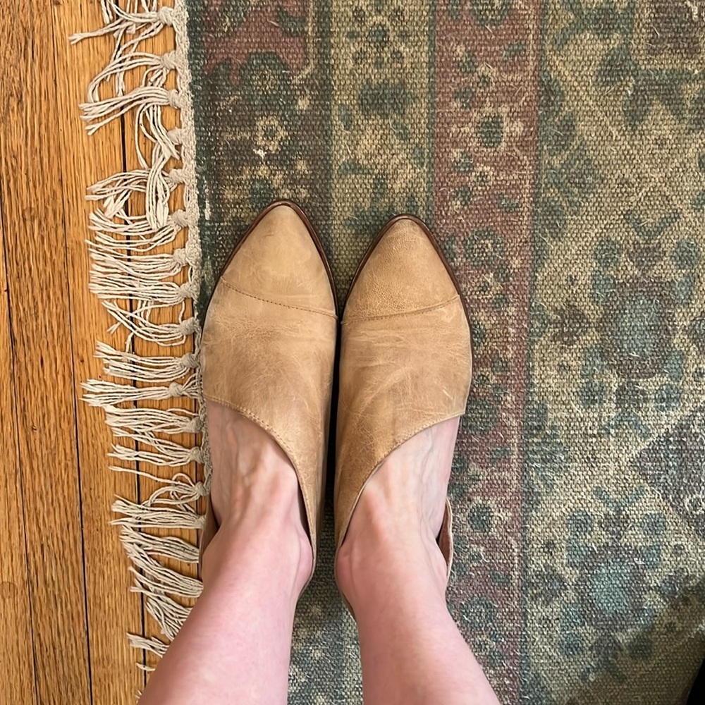 Free People Tan Leather Pointed-Toe Flats
